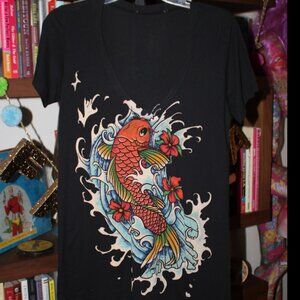 Truly Madly Deeply Black Koi Fish T-Shirt Top M 100% Cotton Urban Outfitters